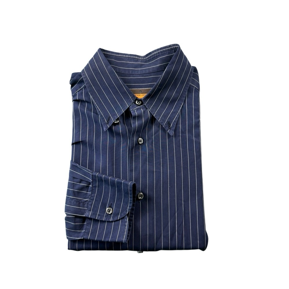 Davide Cenci Mens Blue White Striped Cotton Button Front Shirt Size 15.75 40